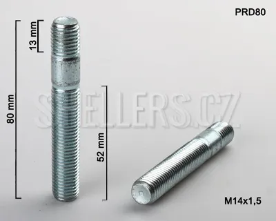 Obrázek produktu pro Kolový svorník (šteft) M14x1,5x50+15 oboustranný závit, (PRD80), celková délka 80