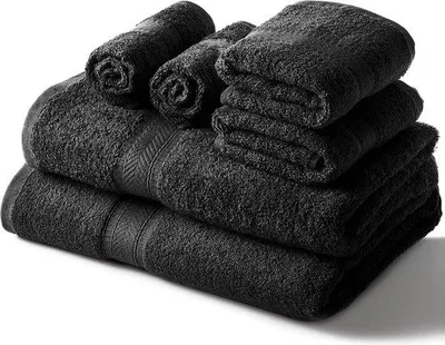 Productafbeelding van Handdoekenset zwart, 500 GSM - 2 badhanddoeken - 2 handdoeken - 2 washandjes - 100% katoen (6 stuks)
