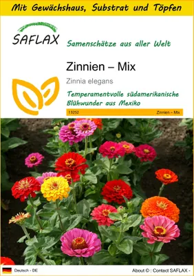 Produktbild von SAFLAX Anzucht Set - Zinnien – Mix - Zinnia elegans - 50 Samen - Mit Mini-Gewächshaus, Anzuchtsubstrat und 2 Töpfen