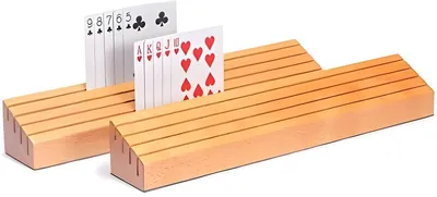 Produktbild von PolkaHome® Extra breite massive Buchenholz-Spielkartenhalter – Set mit 2 Stück – Gelb