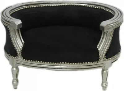 Produktbild von Barock Hunde & Katzen Sofa Schwarz /Silber Hundebett & Katzenbett