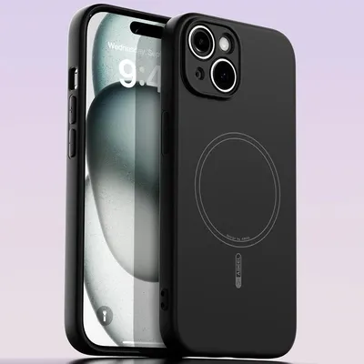 Image de Coque magnétique pour iPhone 15, compatible MagSafe, silicone liquide, antichoc et anti-rayures Noir