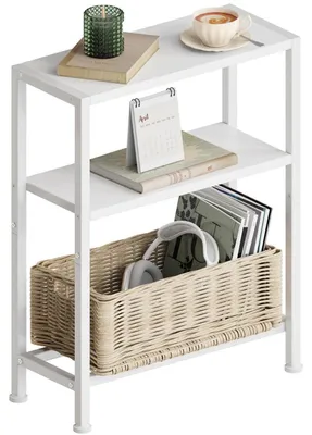 Immagine prodotto di Tavolino laterale stretto con 3 ripiani, bianco, 18x43x56,5 cm