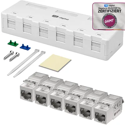 Produktbild von hb-digital Netzwerkdose Aufputz Set Anschlussbox 6-Port mit Keystone Module CAT 6a