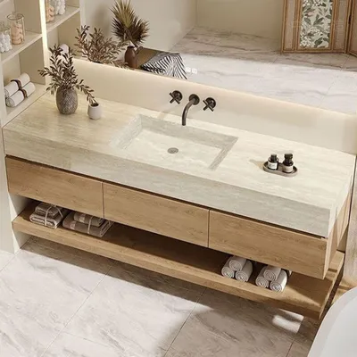 Produktbild von Waschbecken Set LED-Spiegel, Ablageplatte, Schrank  Keramik Waschbecken 130*55cm