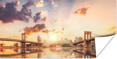 Produktbild von MuchoWow® Poster New York - Brooklyn - Brücke - Sonnenuntergang 40x20 cm - Poster für die Wand - Poster Schlafzimmer