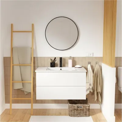Image de Meuble simple vasque SORRENTO 80cmReproduction chêne avec robinet et miroir
