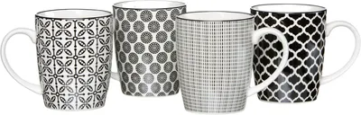 Produktbild von Kaffeebecher Tasse Kaffeetasse - 4er Set - 350 ml - Steingut - Schwarz und Weiß - Für Kaffee, Tee und Kakao