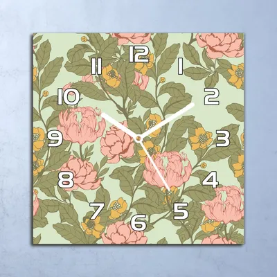 Produktbild von Deko Glasuhr Wanduhr 30x30 Vintage Blumen Retro Quarz Küchenuhr Bürouhr