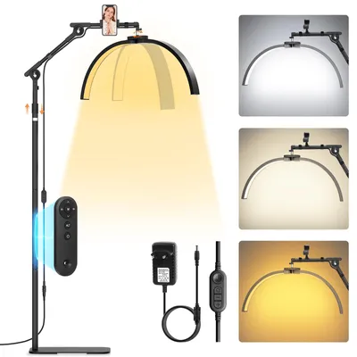 LED Halbmond-Wimperlampe, 360° drehbar, dimmbar, mit Telefonhalter, Schwarz