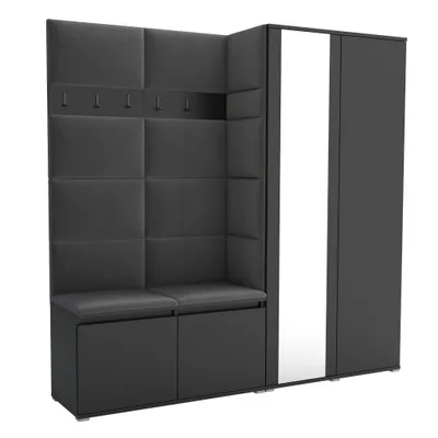 Produktbild von Garderobe LUTON 4 BLACK 15– Farbe: Schwarz, moderner Schrank 40x190x186 cm, funktionale Lösung für den Flur, Garderobeschrank, Flurmöbel