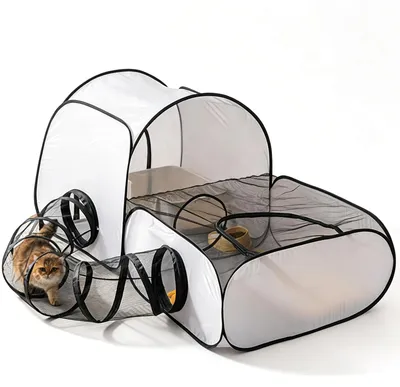 6-in-1 Katzenauslauf mit Tunnel, faltbar, für drinnen & draußen