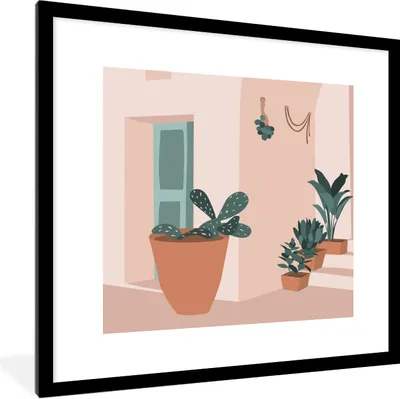 Produktbild von MuchoWow® Gerahmtes Poster Sommer - Pflanzen - Pastell 40x40 cm - Poster mit Schwarzem Bilderrahmen Wandposter Rahmen Foto Bilder - Poster - Plakat im Rahmen