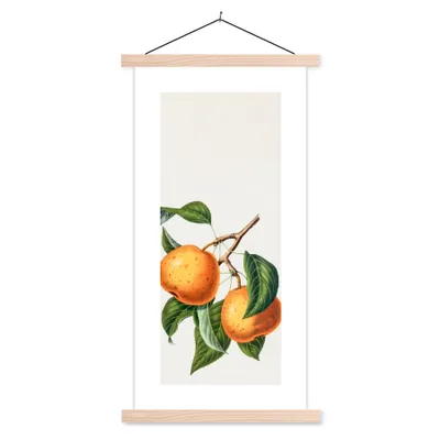 Produktbild von MuchoWow® Textilposter Orangen - Blätter - Lebensmittel 60x120 cm mit holzfarbenen Rahmen - Holz