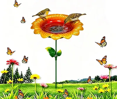Productafbeelding van Vogelbad, vrijstaand metaal, zonnebloemdesign, voor de tuin