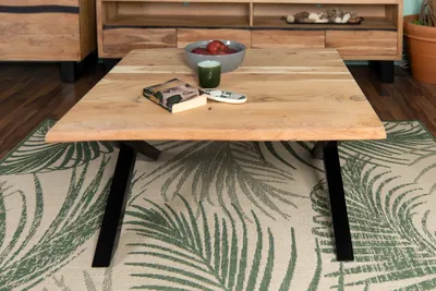 Produktbild von Couchtisch Baumkante 90 x 90 cm Akazie naturfarben X-Gestell schwarz Quintus