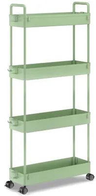 Image de Unyqoos® : chariot de rangement étroit à 4 roulettes, en plastique, dimensions 12 x 39 x 92 cm – chariot mobile pour la cuisine et la salle de bain, idéal pour les espaces réduits