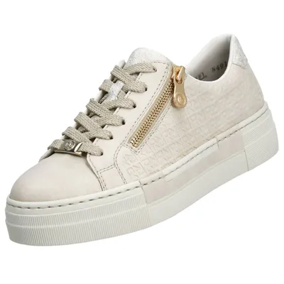 Auf dem Bild ist ein flacher Schuh in der Farbe Weiß zu sehen. Der Schuh wird von der rechten Seite dargestellt und zeigt eine schlichte und elegante Form.
