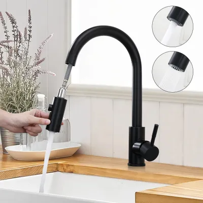 Produktbild von Wasserhahn Küche Schwarz Hochdruck Küchenarmatur Ausziehbar 360° Drehbar, Mischbatterie Küche Wasserhahn Ausziehbar mit 2 Modus, Armatur Küche Schwarz Wasserhahn Edelstahl Hochdruck, Schwarz
