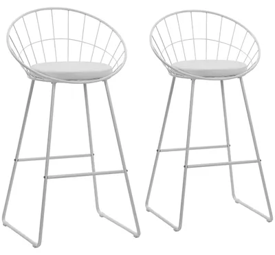 Produktbild von 2er-Set Barhocker 75cm aus weißem Metall mit weißem ALEX-Kissen