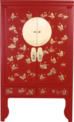 Produktbild von Fine Asianliving Chinesischer Hochzeitsschrank Lucky Rot Handbemalt - Orientique Kollektion B100xT55xH175cm Chinesischer Schrank Chinesischer Hochzeitsschrank Orientalische Möbel Asiatische