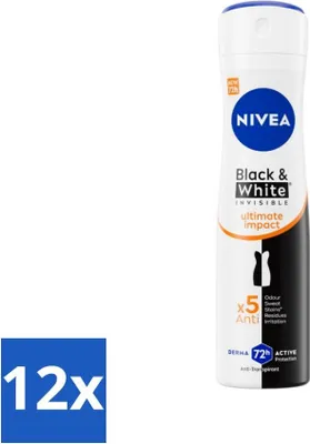Produktbild von NIVEA - Deodorant Spray - Black & White Ultimate Impact - Antitranspirant - 150 ml - Vorteilspack - 12 Stücke