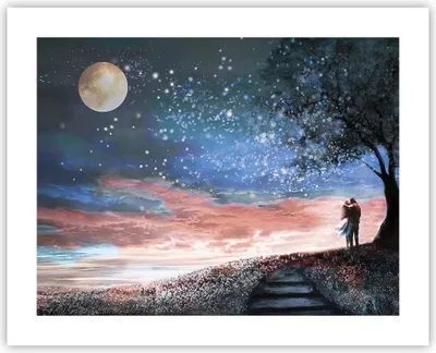 Produktbild von Poster - Poster ohne Rahmen - Himmel Mond Liebhaber - 50x40 cm - Wand Bild - Wanddeko - Wandbilder - Kunstposter - Wandposter - Bilder - Kunstdruck - Wanddekoration - Wandbild - P2XAA50x40-4800