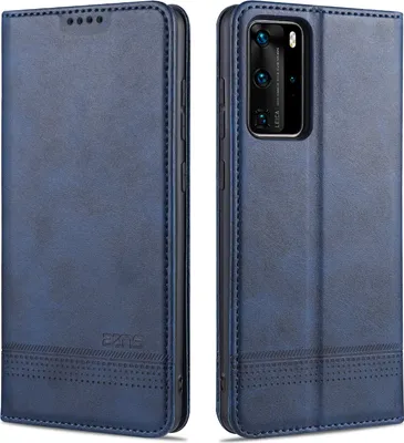 Image de LaimTop Housse en cuir pour Huawei P40 Pro, étui à rabat Portefeuille Fermeture magnétique Stand Housse de protection pour Huawei P40 Pro Bleu
