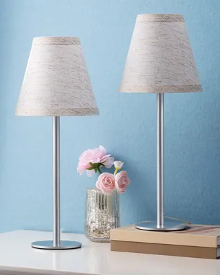 Produktbild von EDISHINE LED Nachttischlampen 2er-Set, Leinenschirm, 2700K Warmweiß, Silber  Moderne Tischlampe aus Metall, E27 Fassung, inkl. 4W LED Leuchtmittel