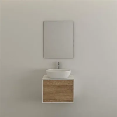 Produktbild von Badmöbel Set  Waschbecken, Waschbeckenunterschrank und Spiegel 60cm weiß / Eiche