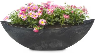 Produktbild von Famanu Ovale Pflanzschale mit schwarzer Steinoptik - 66 cm für Garten, Balkon und Grab