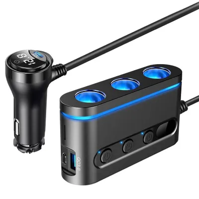 Zdjęcie produktu dla Rozgałęziacz Samochodowy 3 X Gniazdo Zapalniczki 2 X Usb Typ-C Usb