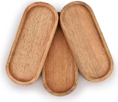 Zdjęcie produktu dla Owalna drewniana taca zestaw 3 - odpowiednia do serwowania - 30,48 cm x 12,7 cm x 1,90 cm