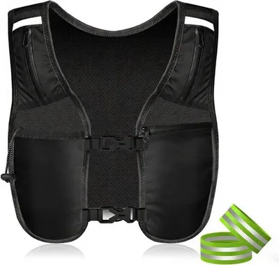 Produktbild von Famanu Laufweste mit 2 gut sichtbaren reflektierenden Armbändern - leichtes Trinkwesten für Damen und Herren mit verstellbarem Taillengurt - 5 Fächer