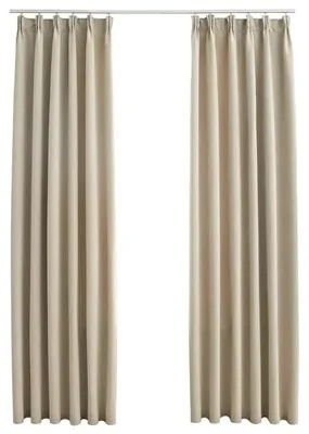 Image de Rideaux occultants, ensemble de 2 pièces - Pour porte, dimensions 140x175 cm - 100 % polyester - Occultation totale - Avec crochets métalliques - Lavables - Beige