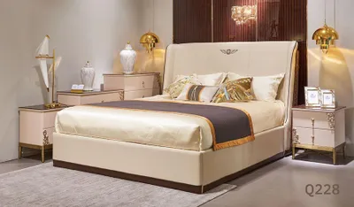 Produktbild von Designer Bett Schlafzimmer Doppelbett Betten Leder Hotel Luxus Polster 180x200cm