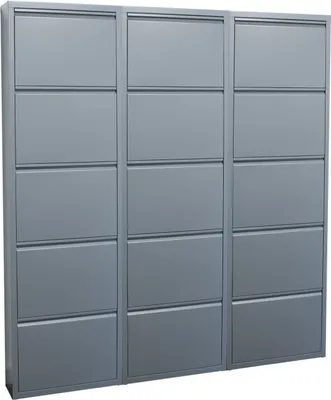 Produktbild von Pisa Schuhschrank mit 15 Klappen/Türen in Metall grau. Fertig montiert geliefert.