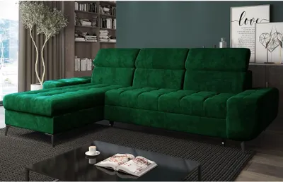 Produktbild von Easy4You Ecksofa Como Flaschengrün L-Form – 283x101x175 cm - Schlafsofa mit Bettkasten und Schlaffunktion - Eckcouch mit Stauraum und Metallfüße, Verstellbare Kopfstützen – Stoff Monolith 37
