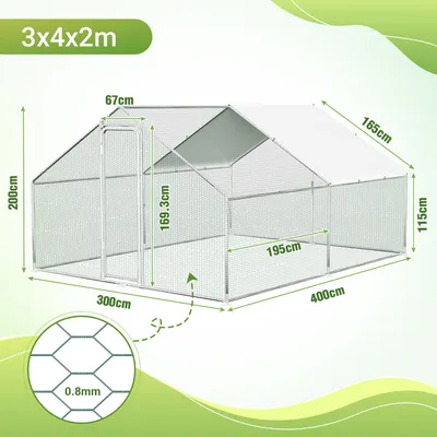 Produktbild von Faziango 3x4x2 mHühnerstall Tiergehege Freilaufgehege Tierlaufstall mit PE-Schattendach, Verzinkter Stahlrahmen, Außenzaun Verwendet für Hühner, Geflügelställe, Kleintiere
