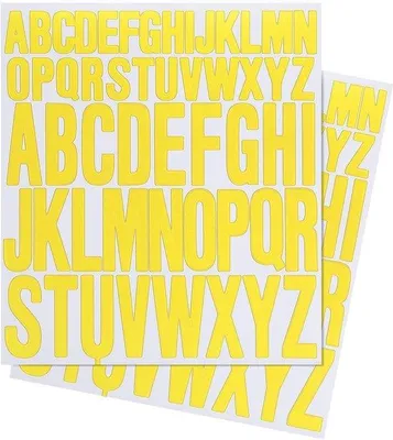 Produktbild von Omgoods – Selbstklebende Buchstaben-Aufkleber – 12 Bögen – Gelbe Buchstaben zur Dekoration