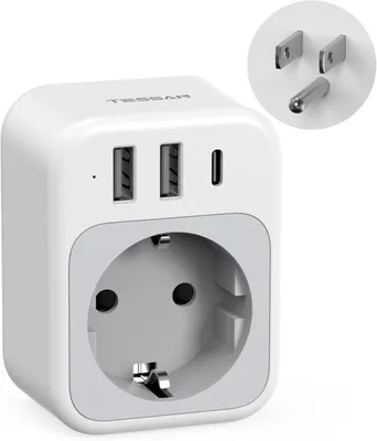 Produktbild von USA-Adaptersteckdose – 4-in-1 Reiseadapter für die USA mit USB-C und 2 USB-A Anschlüssen – Adapter für USA-Stecker, kompatibel mit deutschen Steckdosen – Steckdosenadapter