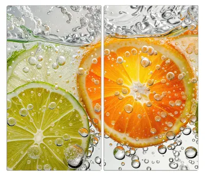 Produktbild von Spritzschutz Herdabdeckplatte Schneidebrett aus Glas Frucht Spritzer 2-Teilig (60x52cm)