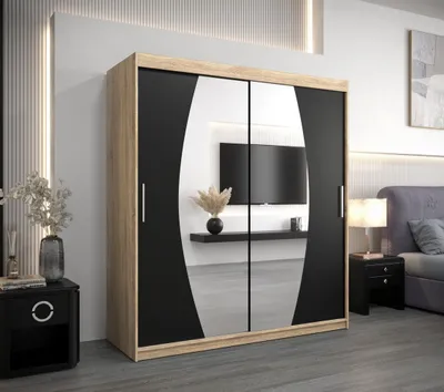 Produktbild von Schwebetürenschrank DITA – Breite 180 cm, Eiche Sonoma / Schwarz