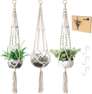 Immagine prodotto di 3 decorazioni per piante in macramè da 105 cm con 3 ganci, per interni ed esterni