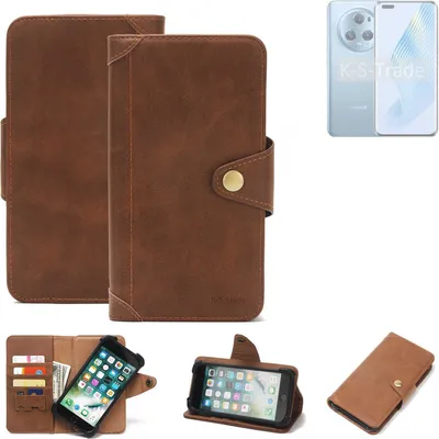 Produktbild von K-S-Trade Handyhülle kompatibel mit Honor Magic5 Schutz Hülle Walletcase Bookstyle Tasche Case Handytasche Wallet Flipcase Cover PolyurethanBraun (1x)