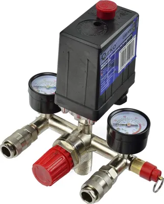 Immagine prodotto di Regolatore di pressione con pressostato per compressore e 2 display manometri, pressostato compressore d'aria, Geko