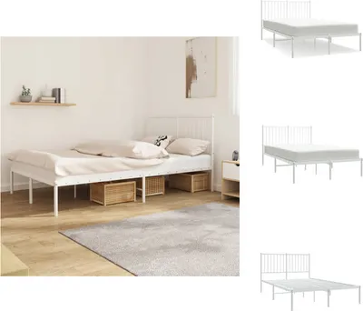 Produktbild von vidaXL Bettgestell mit Kopfteil Metall Weiß 120x200 cm -  Betten & Bettgestelle