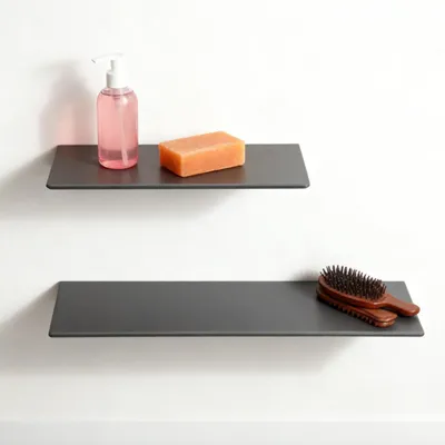 Immagine prodotto di Set di 2 mensole da doccia, senza necessità di foratura, in alluminio grigio, dimensioni 50 cm e 30 cm