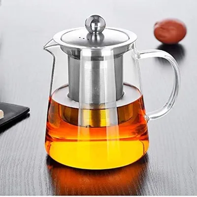 Produktbild von PolkaHome® Gläserne Teekanne für 1 Person mit Edelstahlfilter, 450 ml