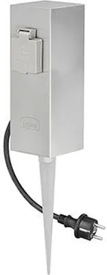 Produktbild von Steckdosensäule Edelstahl mit Kabel Erdspieß 2-fach Verteiler IP44 NIKKI Energiesäule Garten außen